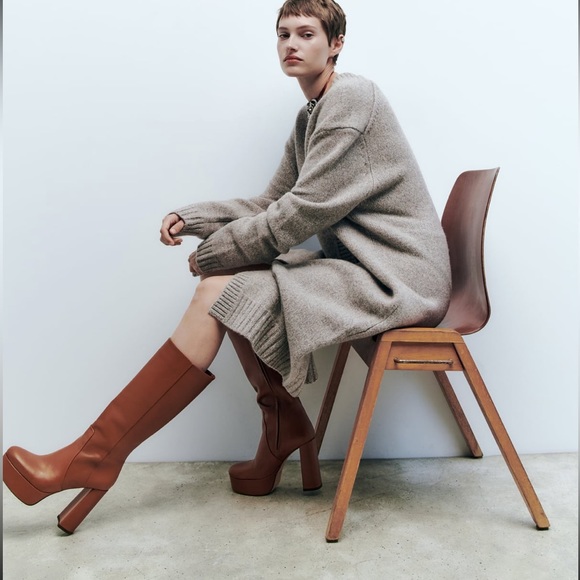 Zara platform leather Boots camel, - Picture 1 of 10